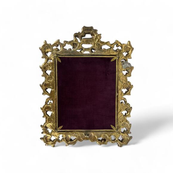Antique Ornate Brass Frame with Velvet Backing and Mirror Insert Heavy Large - Picture 2 of 14